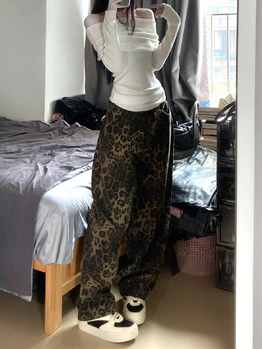 LEOPARD WIDE LEG JEANS - UNISEX