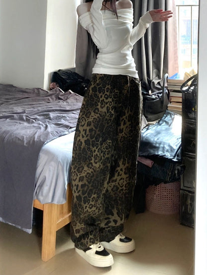 LEOPARD WIDE LEG JEANS - UNISEX