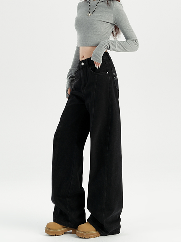 WIDE-LEG BOW JEANS - BLACK