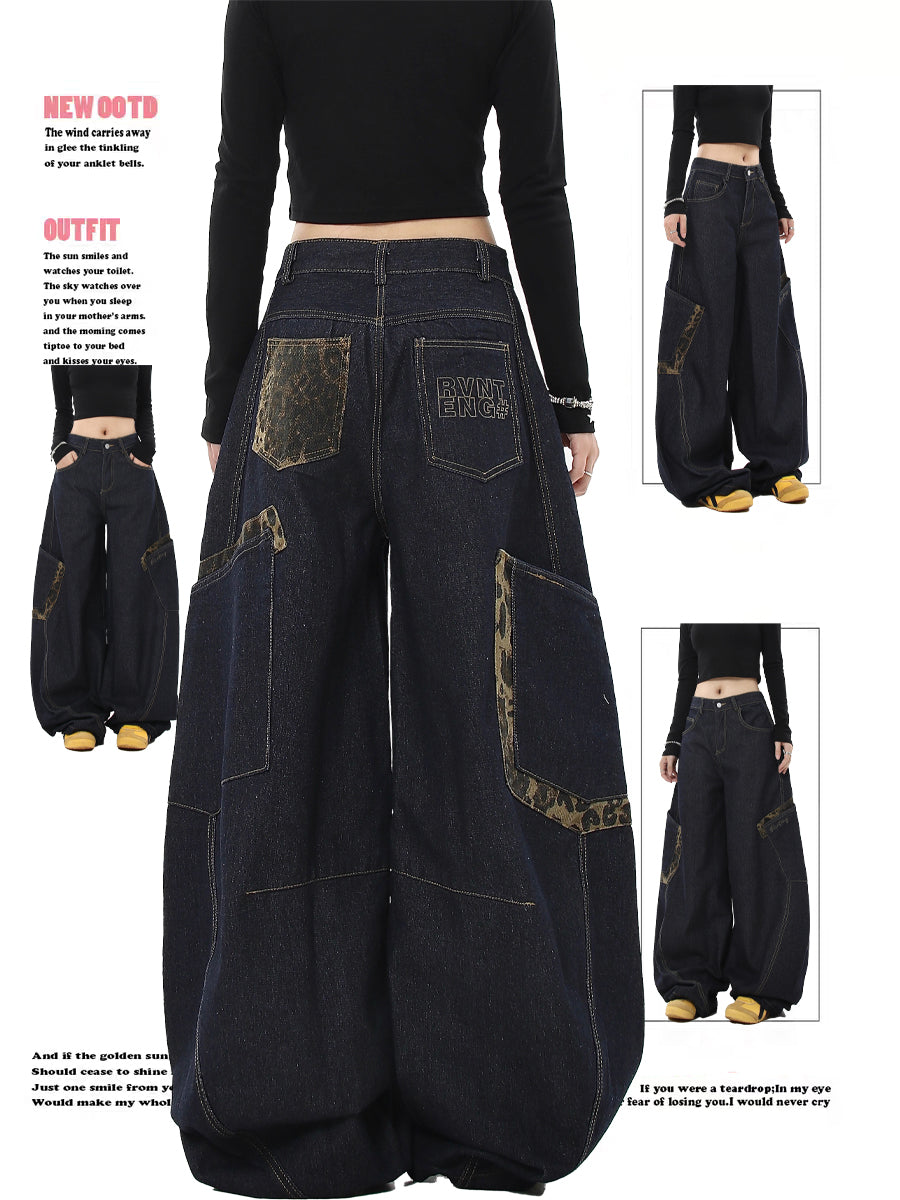 BAGGY PATCHWORK JEANS - DARK BLUE